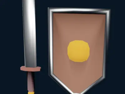 sword with shield and bow with arrow for game PBR Free low-poly 3D model