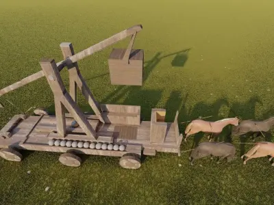 Medieval Catapult 3D model 4