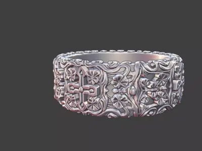 Mens Band Crosses floral ring Ornamental 3D print model