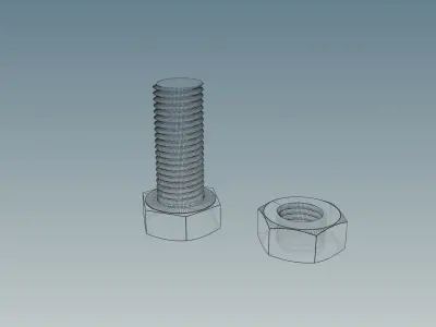 Screw with Nut M10X1-25 Free 3D model