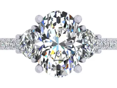 3carat Oval And Half Moon Engagement Ring 3D print model
