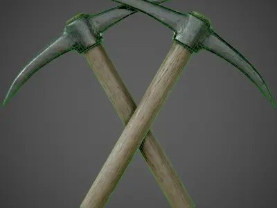 Pickaxe PBR Game-Ready hammer with wooden handle Low-poly 3D model