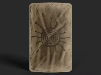 Slavic square leather shield-painted black Sun symbol Low-poly 3D model