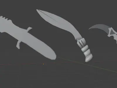 Low Poly Triple Knife Pack Low-poly 3D model