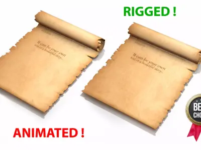 parchment or scroll Old with RIG and Animations  Low-poly 3D model