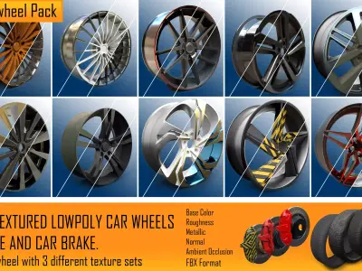 10 Lowpoly Car Wheels Low-poly 3D model