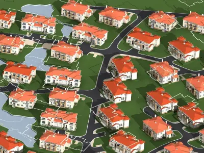 Villa residential area in middle of field 3D model