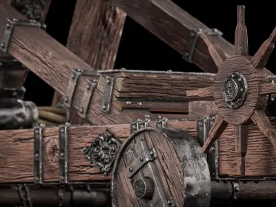 Medieval Catapult Low-poly 3D model by volchvany