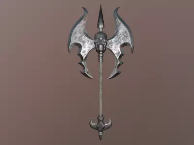 An axe with a skull Low-poly 3D model