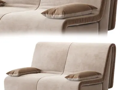 Novelty two sofas with couch and cushions 3D model