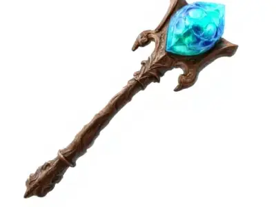 Wizard Crystal Wood Staff Low-poly 3D model