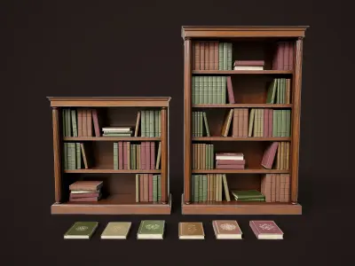 Vintage Bookcases Low-poly 3D model