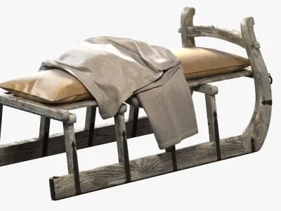 Restoration Hardware ANTIQUE HUNGARIAN SLEIGH BENCH BURLAP 3D model