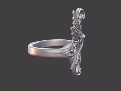art nouveau floral bird ring nature inspired 3D print model