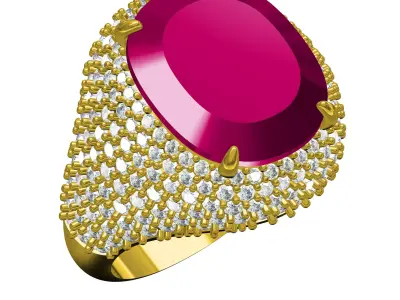 Antique Ruby Cushion Stone Cocktail Ring 3D print model