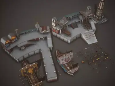 Seaport and Ship Pack Low-poly 3D model