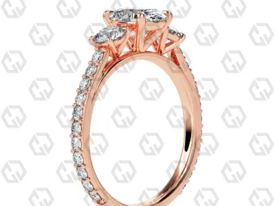 Ring 126 Oval cathedral pave set shank 3 stone ring 3D print model