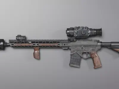 AR 15 US Army and WOOX attachments Low-poly 3D model