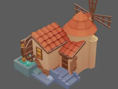 Stylized Windmill Yard Pack Low-poly 3D model