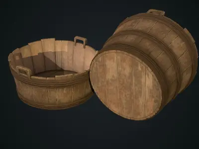 Wooden Wash Pail Low-poly 3D model
