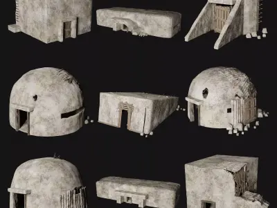 BUNKER SHELTER POSTAPO HIDE HOUSE SURVIVAL IMPROVISED COLLECTION Low-poly 3D model