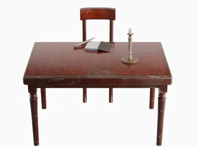 Old Table Set 02 Low-poly 3D model