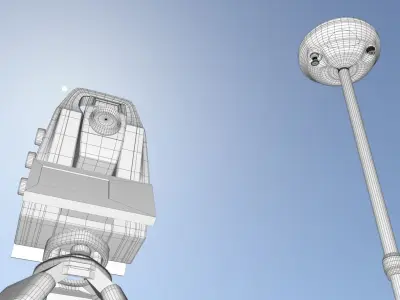 Tacheometer tripod with surveying device 3D model