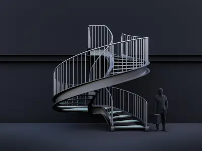 Industrial Spiral Stairs Low-poly 3D model