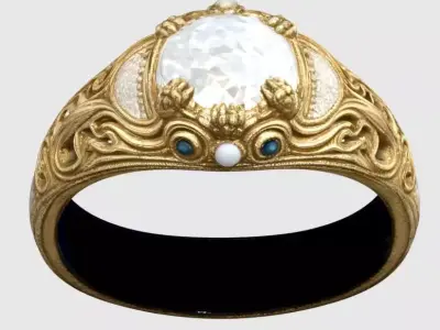 Royal Antique Style Gold Ring with Diamond and Sapphires 3D print model