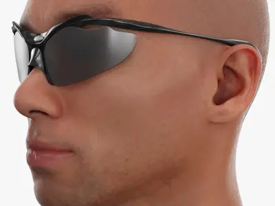Wraparound D-Frame Sunglasses on Face 3D model