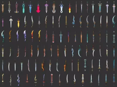 Fantasy Sword Collection 100 Swords Low-poly 3D model