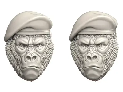 Gorilla Head Military Beret relief sculpture 3D print model