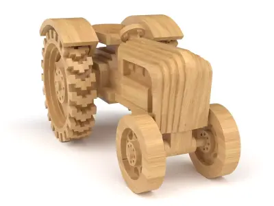 Wooden toy tractor 13 3D model