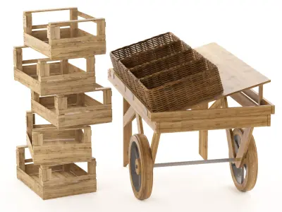 Sellers cart with wicker baskets 3D model
