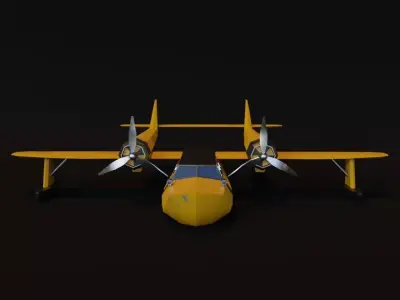 Seaplane paper airplane with propellers Low-poly 3D model