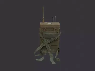 Old Military Radio with Antenna on Wheeled Cart Low-poly 3D model