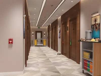 Interior Hotel Corridor Scene 02 3D model