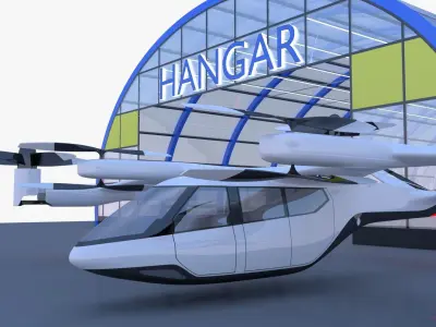Hangar with Hyundai S-A1 air taxi 3D model