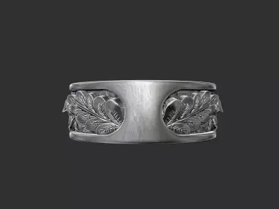 Chantrelle mushroom and tree leaves wedding band 3D print model