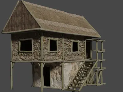 Medieval low-poly house Free low-poly 3D model
