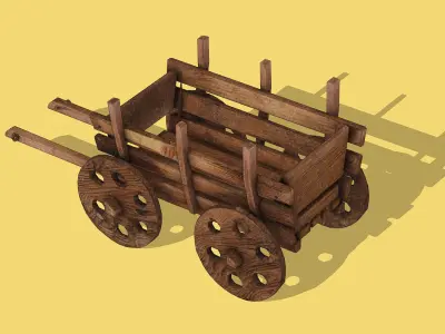 Wooden handcart Low-poly 3D model