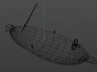 Boat with fishing rod Low-poly 3D model