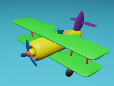 Cartoon airplane 3d model with green with red cute kids 3D model