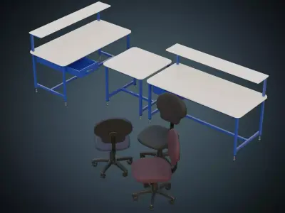 Desk And Chair 1A Low-poly 3D model