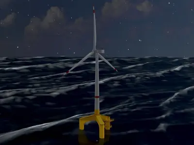 Wind turbine with Tripile Offshore Foundation V1 H-120 RD160 m Low-poly 3D model