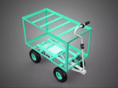 ELECTRIC 2 LEVEL TIER BED DECK STEEL TROLLEY WAGON CART GARDEN 3D model