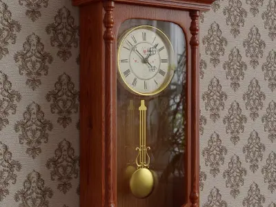 Vintage wooden wall clock 3D model