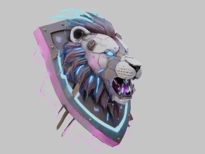 Neon Cyber Lion Low-poly 3D model