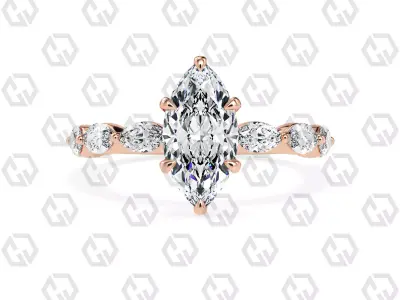 Ring 85 Marquise Shape marquise on shanks with Gems 3D print model