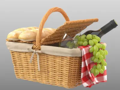 Picnic Basket with Grapes 3D model